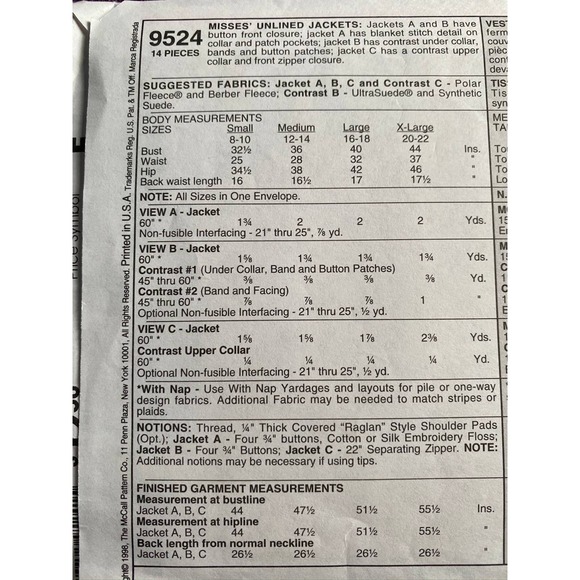 McCalls sewing pattern 9524 Women's cardigan  jacket Sz s-XL - Picture 4 of 5